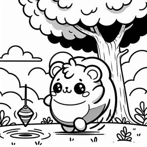 Pagina da Colorare di Pikachu: Giocando con un Topo Sotto un Albero