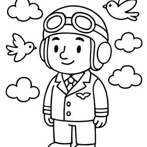 Página para Colorear de Piloto: ¡Vuela Entre las Nubes!