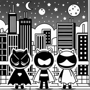 Раскраска Героев PJ Masks на Крыше