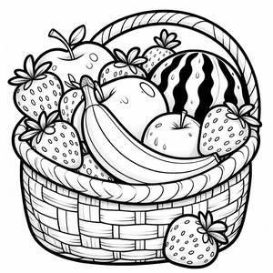Pagina da Colorare del Cesto di Frutta Giocoso