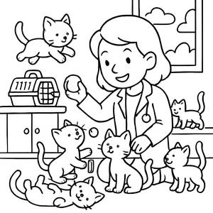 Página para Colorear de Gatitos Juguetones