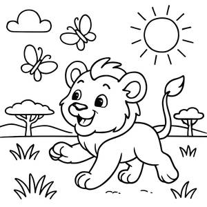 Playful Lion Cub Coloring Page