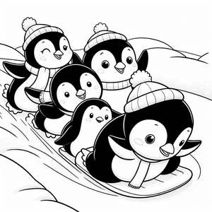 Page à Colorier des Pingouins Joueurs Glissant sur la Glace