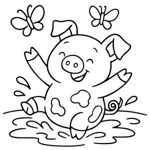 Playful Pig Coloring Page: Splashing Fun!