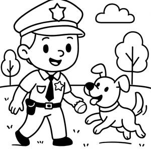Pagina da Colorare di un Poliziotto e del suo Cane al Parco