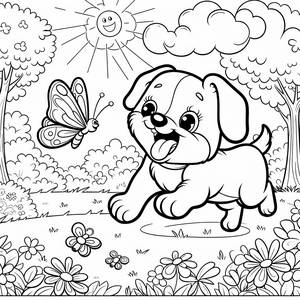 Versmalbuch-Seite mit Verspieltem Welpen