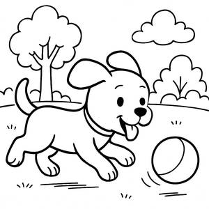 Pagina da Colorare di un Cucciolo Giocoso