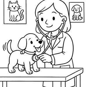 Playful Puppy Veterinarian Coloring Page