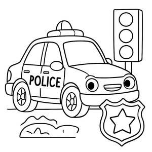 Раскраска Полицейской Машины: Значок и Светофор!