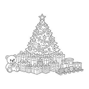 Presents under the Christmas Tree Coloring Page