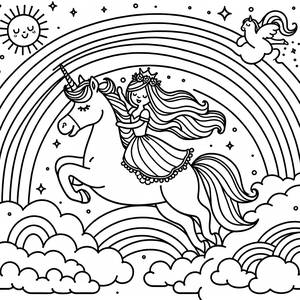 Page à Colorier Princesse et Licorne