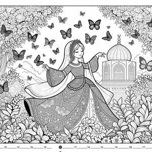 Malvorlage: Prinzessin, die im Garten Tanzt