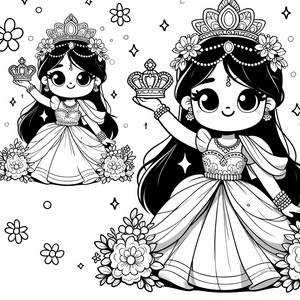 Pagina da Colorare della Principessa con Abito Fluttuante