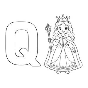 Letra Q com uma rainha: desenho para colorir