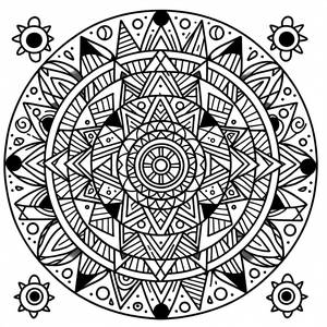Page à Colorier Mandala Radieux de Triangles et Cercles
