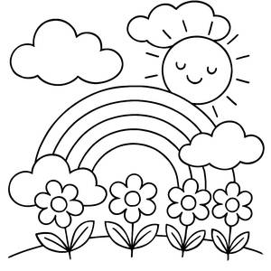 Página para Colorear del Arcoíris y Flores