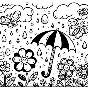 Malvorlage: Regentropfen und Blumen