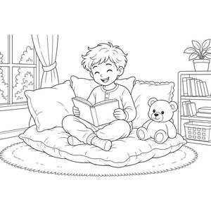 Cozy Reading Nook with Cushions Coloring Page