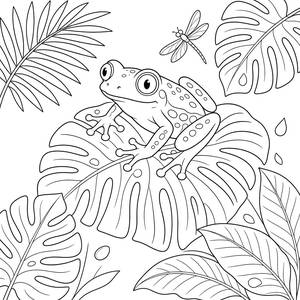 Red-Eyed Tree Frog on a Leaf Coloring Page