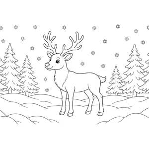 Reindeer in the Snowy Forest Coloring Page