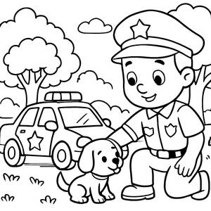Раскраска: Полиция и Потерянный Щенок