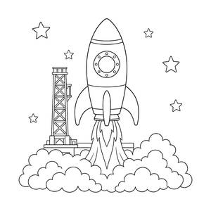 Rocket Launching from a Launch Pad Coloring Page