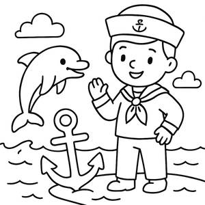 Page à Colorier Marin et Dauphin