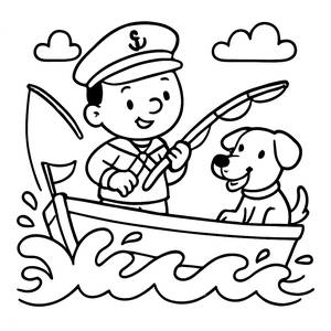 Sailor & Dog Fishing Coloring Page