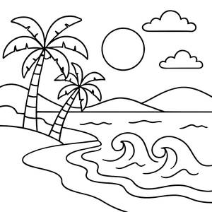 Pagina da Colorare di Scena di Spiaggia Sabbiosa