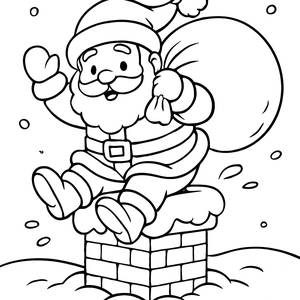 Santa Claus Sliding Down the Chimney Coloring Page