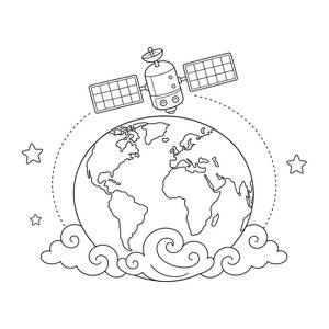 Satellite Orbiting Earth Coloring Page