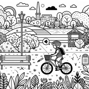 Scenic Park Cyclist Coloring Page
