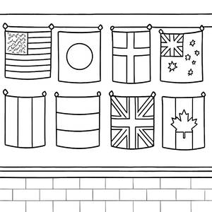School Classroom Wall Flags Coloring Page