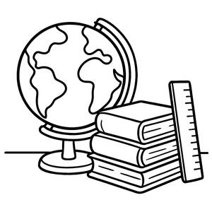 Раскраска: Глобус, Книги и Линейка
