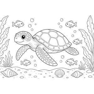Sea Turtle Gliding Through Kelp Coloring Page