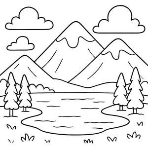 Página para Colorear de Lago Sereno y Montañas