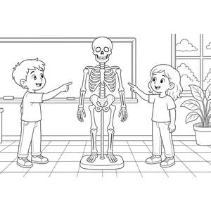 Science Class Skeleton Model Coloring Page