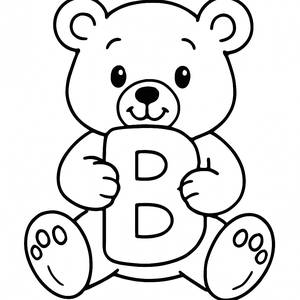 Ausmalbild: Lächelnder Bär mit dem Buchstaben B
