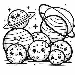 Página para Colorear de Planetas Sonrientes