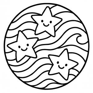 Smiling Stars and Playful Waves Coloring Page