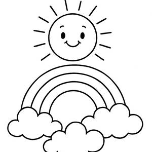 Ausmalbild von der Lächelnden Sonne und dem Regenbogen