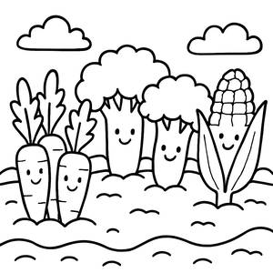 Smiling Vegetables Coloring Page
