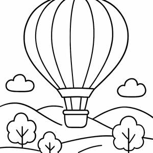 Farbseite mit einem Schwebenden Heißluftballon