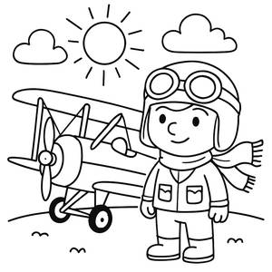Раскраска: Пилот с Бипланом