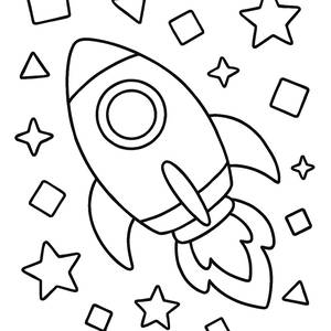 Spaceship and Shapes Coloring Page