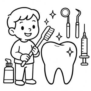 Sparkling Tooth Brushing Coloring Page