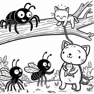 Человек-Паук и Друзья Спасают Котенка - Раскраска Бесплатно