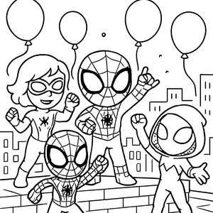 Spider-Man and Friends Rooftop Celebration Coloring Page
