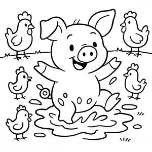 Farbenfrohe Seite mit einem Planschenden Schwein