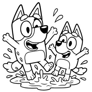 Splish Splash! Bluey and Bingo Coloring Page